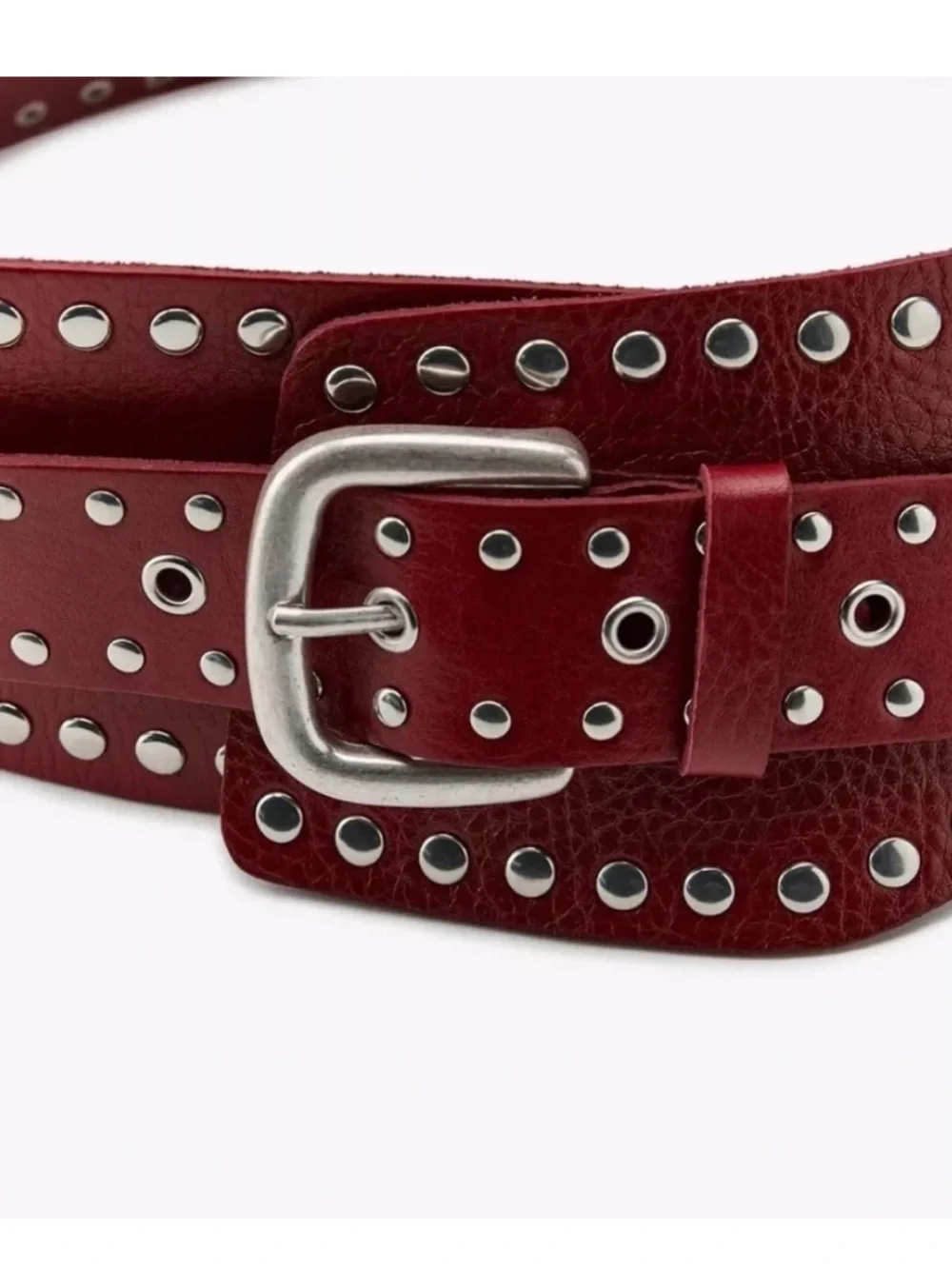 Zara NWT 100% leather red studded belt 1736/044